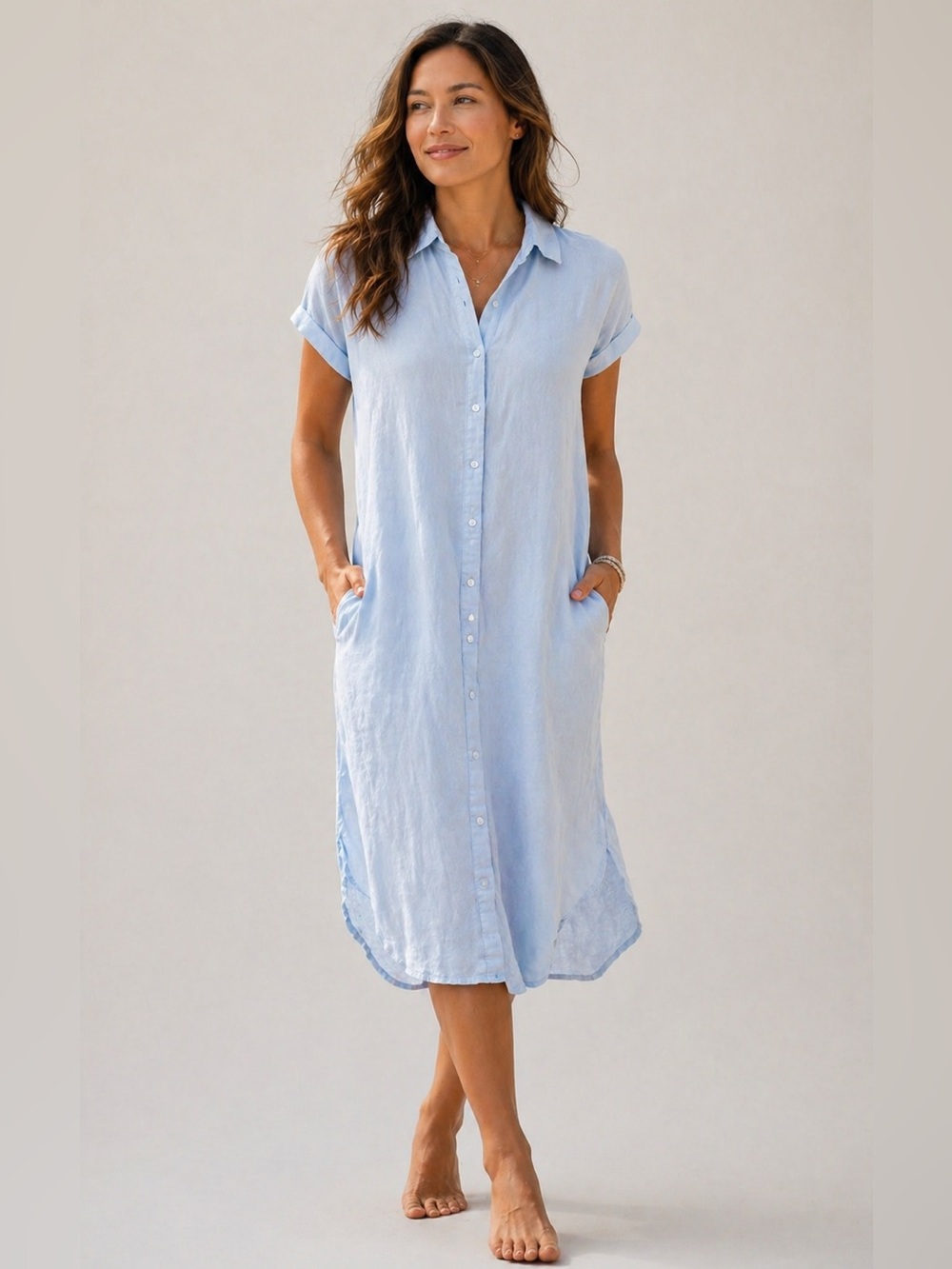 Tommy Bahama Women's Coastalina Linen Maxi Shirt Dress Sky Blue Small